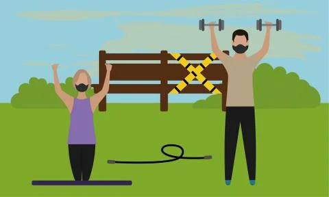 People exercising in the park Ilustración de archivo