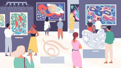 People on exhibition at the Museum of Fine Arts Stock Illustration