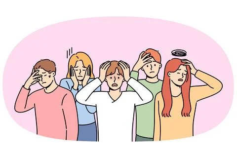 People experiencing panic or discomfort caused by magnetic storms affecting Stock Illustration