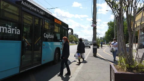 People with face masks using public transportation during COVID-19 pandemic Stock Footage 132364293