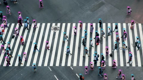 People face recognition technology concept of big data and security in city. Stock Footage 132476460