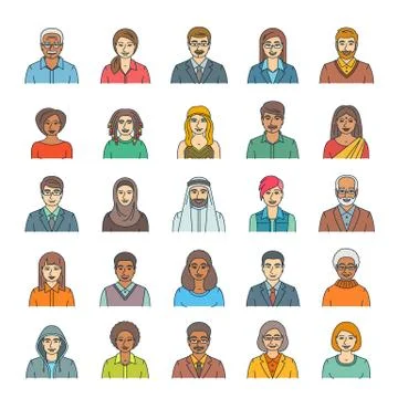 People faces avatars flat thin line vector icons イラスト素材