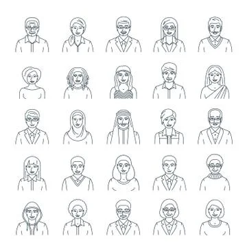 People faces avatars flat thin line vector icons Illustrazione stock