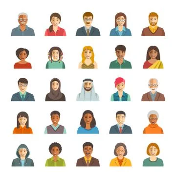 People faces avatars flat vector icons Stock Illustration