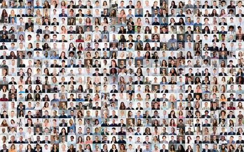 People Faces Collage Set. Multicultural Avatar Group Stock Photos