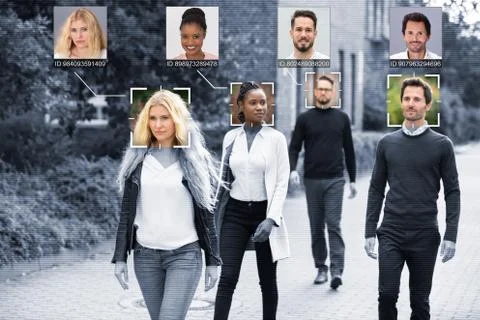 People Faces Recognized With Intellectual Learning System Stock Photos