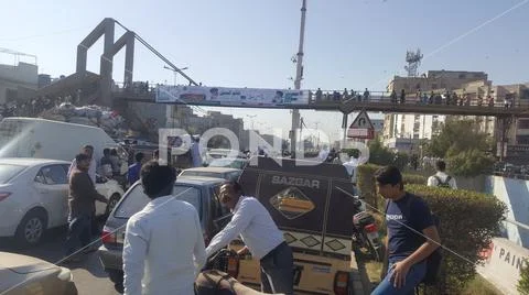 People facing problem due to Traffic jam by religious extremist in Karachi Stock Photos