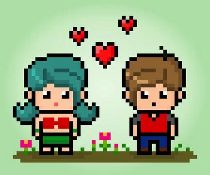 People fall in love in 8 bit pixels. People pairs for retro games Stockillustratie
