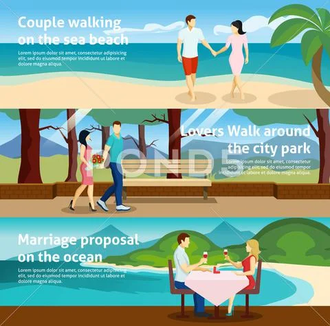 People Fall In Love Banner Set Stock Illustration