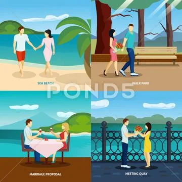 People fall in love flat set Stock Illustration
