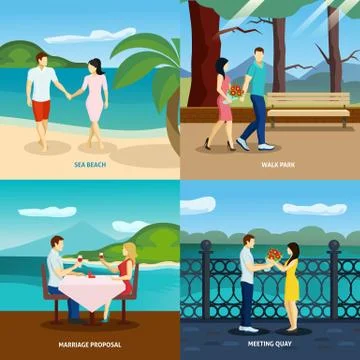 People fall in love flat set Illustrazione stock