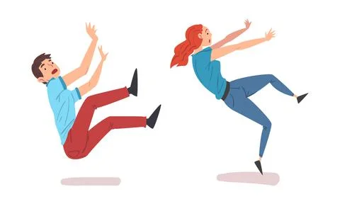 People falling down set. Stumbling and slipping man and woman, pain and injury Stock Illustration