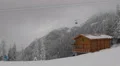 People Family Skiers Skiing Together Frozen Mountain Winter Snow Cover Cable Car HD Footage