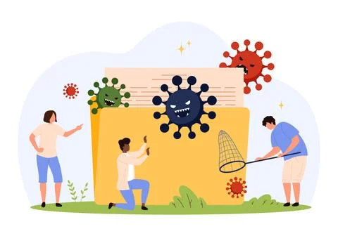 People Fighting Computer Virus in File Folder Stock Illustration