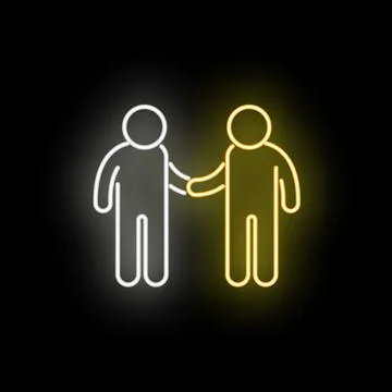 People figures making handshake agreement icon neon glowing Stock Illustration