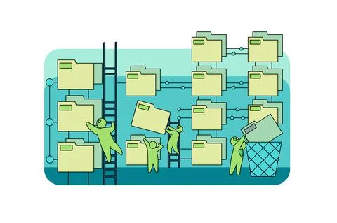 People file sorting in archives Stock Illustration