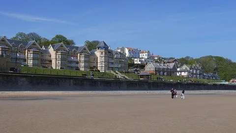 People on Filey beach Stock Footage 75872365