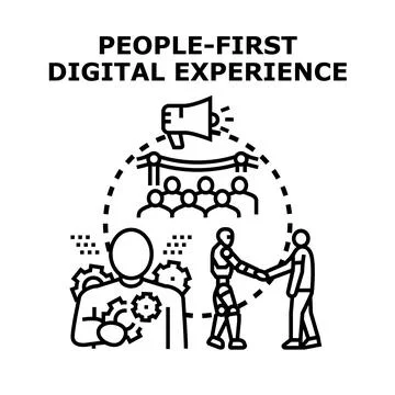People first digital experience with human and robot interaction Stock Illustration