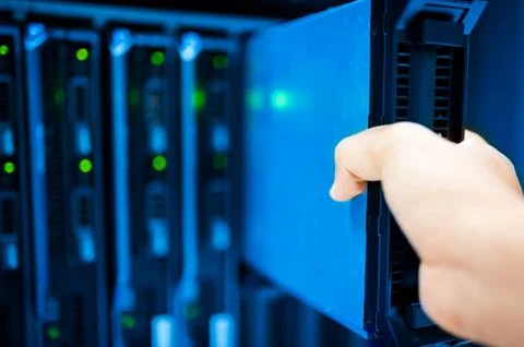 People fix server network in data room Stock Photos
