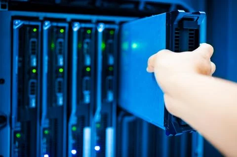 People fix server network in data room Stock Photos