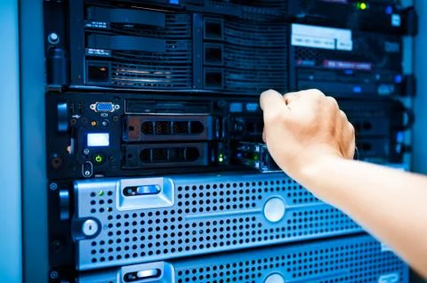 People fix server network in data room Stock Photos