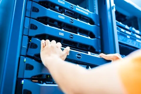 People fix server network in data room Stock Photos