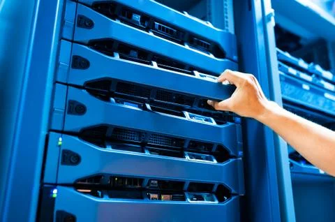 People fix server network in data room Stock Photos