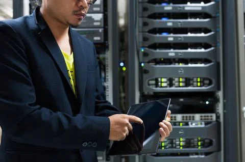 People fix server network in data room Stock Photos