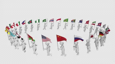 People with flags of different countries -  looped with alpha channel. Stock Footage 170033472