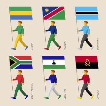 People with flags - Gabon, Namibia, Botswana, South Africa, Lesotho, Angola 스톡 일러스트