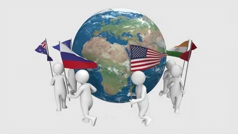 People with flags run around the earth - 3d render looped with alpha channel. Stock Footage 169754098