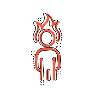 People with flame head icon in comic style. Stress expression cartoon vector  Stock Illustration