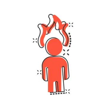 People with flame head icon in comic style. Stress expression cartoon vector  Stock Illustration