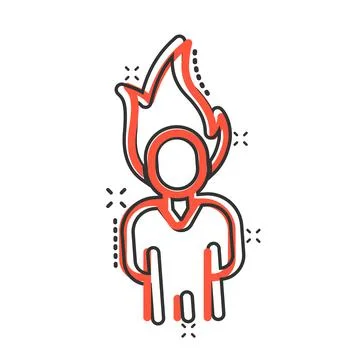 People with flame head icon in comic style. Stress expression cartoon vector  Stock Illustration