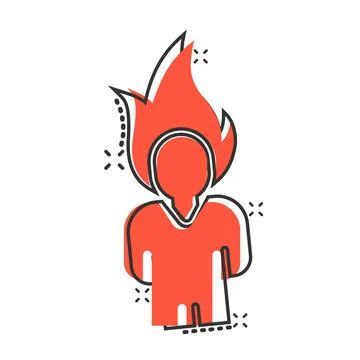 People with flame head icon in comic style. Stress expression cartoon vector  Stock Illustration