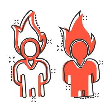 People with flame head icon in comic style. Stress expression cartoon vector  Stock Illustration