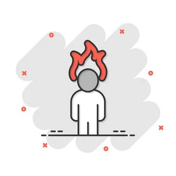 People with flame head icon in comic style. Stress expression cartoon vector  Stock Illustration