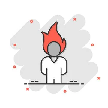 People with flame head icon in comic style. Stress expression cartoon vector  Stock Illustration