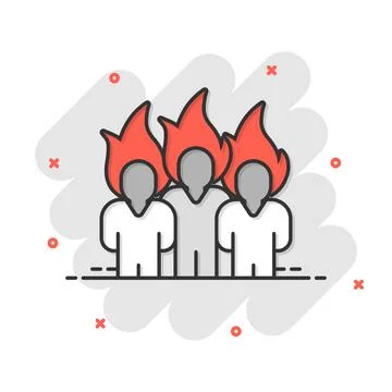 People with flame head icon in comic style. Stress expression cartoon vector  Stock Illustration