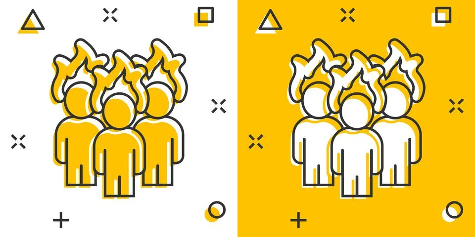 People with flame head icon in comic style. Stress expression cartoon vector  Stock Illustration