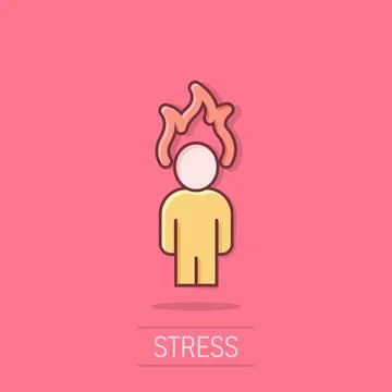 People with flame head icon in comic style. Stress expression cartoon vecto.. Stock Illustration