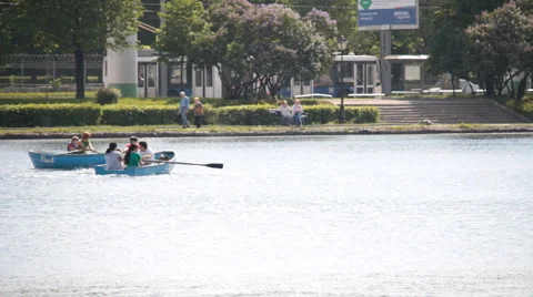 People float on a boat Stock Footage 6801526