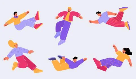 People floating, happy free characters flying set Stock Illustration