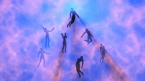 People floating, rising into space, heavens. Astral plane . 3d animation Stock Footage