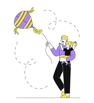 People with fly kite vector linear Stock Illustration