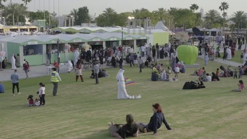 People at food festival in Qatar Stock Footage