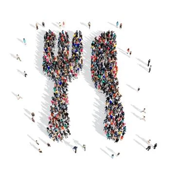 People fork, knife, table set 3d Stock Illustration