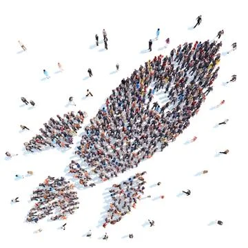 People in the form of a rocket. Illustrazione stock
