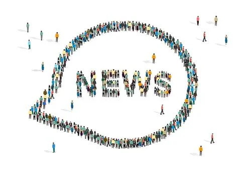 People forming a large message in a circle on white background Stock Illustration