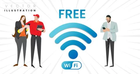 People in free internet zone using mobile gadgets, tablet and smartphone. イラスト素材